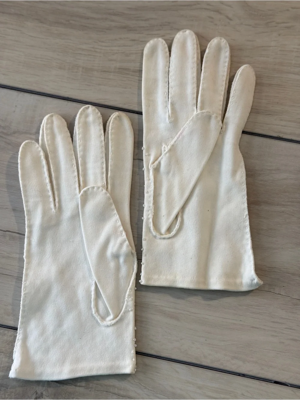 Vintage Mid-Century Ivory Beaded Embroidered Formal Gloves Women's S Delicate